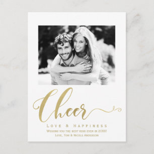 Gold Cheer Holiday New Years Photo Invitation Postcard