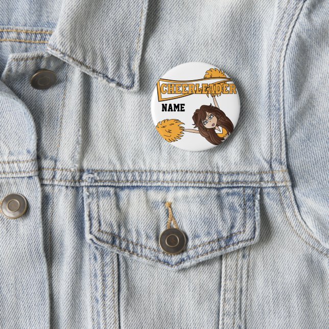 Gold Cheerleader Cute Girl | Personalize Pinback Button (In Situ)