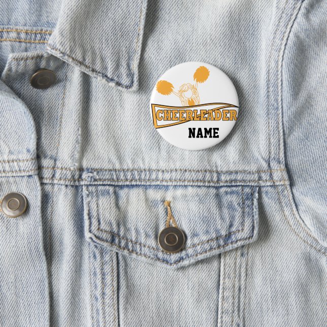 Gold Cheerleader Girl | Personalize Pinback Button (In Situ)