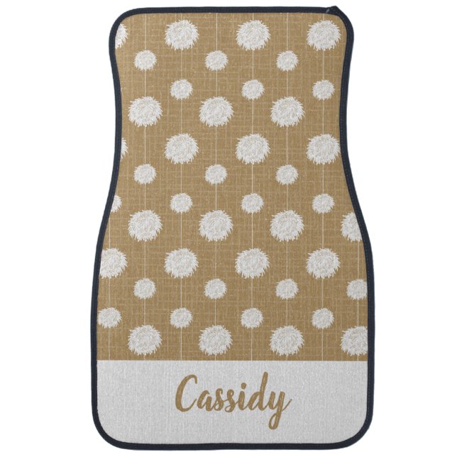 Gold Cheerleader Pom Pom Pattern Car Floor Mat (Front)