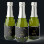 Gold  Cheers 70 years, 70th Birthday Party Sparkling Wine Label<br><div class="desc">These miniature liquor bottle labels are perfect for a modern chic black & gold 70th birthday party. The design features golden typography "Your Name's 70th Birthday" with hexagon confetti background. You can personalize the text and background color. Matching invitations and party supplies are available at my shop BaraBomDesign.</div>