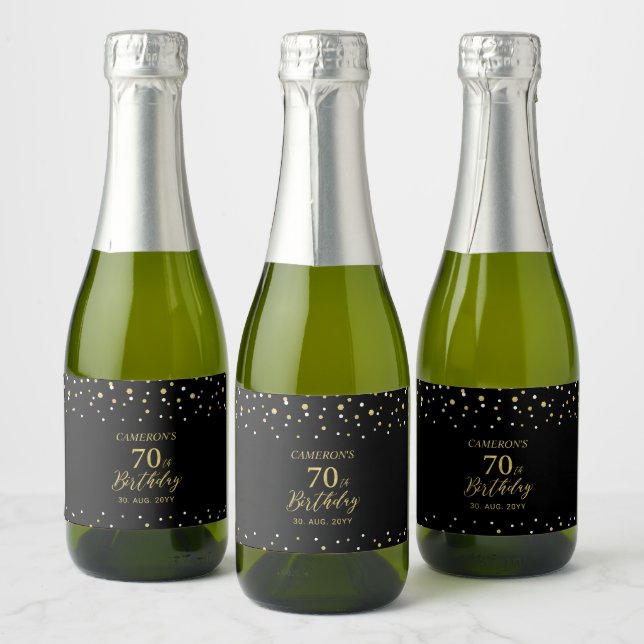 Gold  Cheers 70 years, 70th Birthday Party Sparkling Wine Label (Bottles)