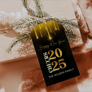 Gold Cheers New Year Eve Party 2025 Gift Tags