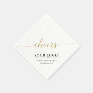Gold Cheers   Simple Business Logo Custom Text Napkins