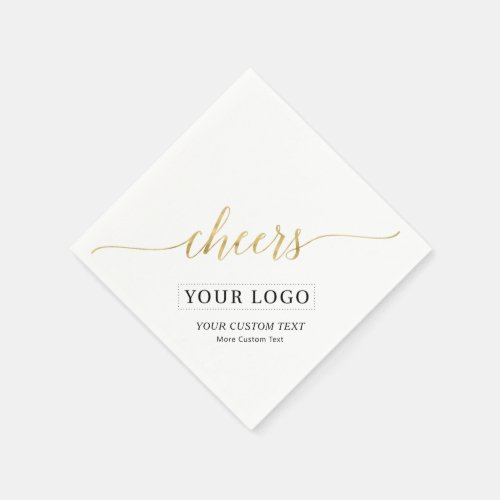 Gold Cheers  Simple Business Logo Custom Text Napkins