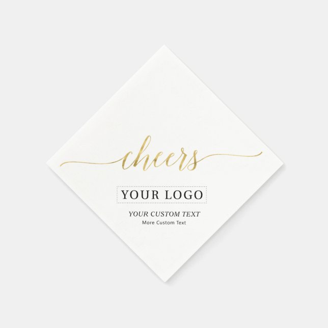 Gold Cheers | Simple Business Logo Custom Text Napkins (Corner)