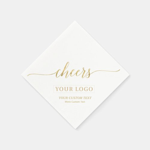 Gold Cheers  Simple Business Logo Custom Text Napkins