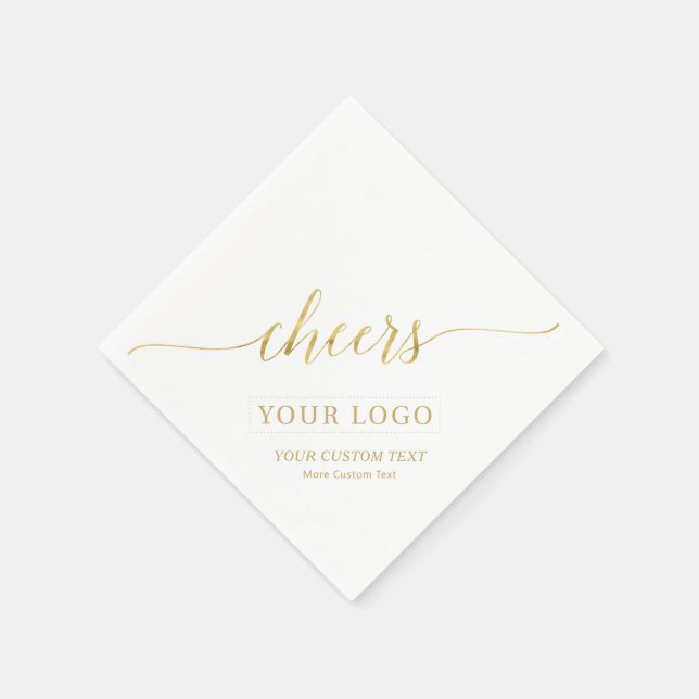 Gold Cheers | Simple Business Logo Custom Text Napkins (Corner)