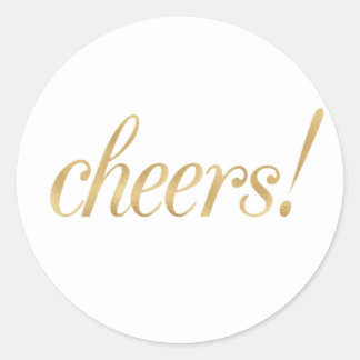 Gold cheers stickers, foil font classic round sticker