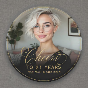 Gold Cheers to 21 Years Custom Photo Birthday Paper Plates