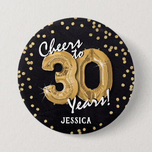 Gold Cheers to 30 Years' 30th Birthday Button