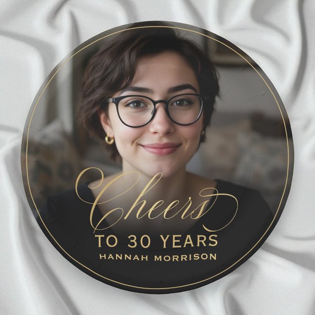 Gold Cheers to 30 Years Custom Photo Birthday Paper Plates (Creator Uploaded)