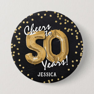 Gold Cheers to 50 Years' 50th Birthday Button