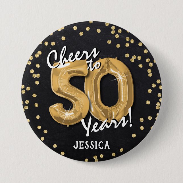 Gold Cheers to 50 Years' 50th Birthday Button (Front)