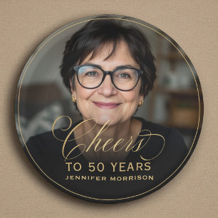 Gold Cheers to 50 Years Custom Photo Birthday Paper Plates