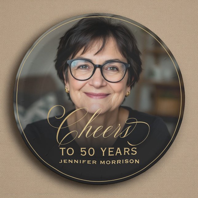 Gold Cheers to 50 Years Custom Photo Birthday Paper Plates (Creator Uploaded)