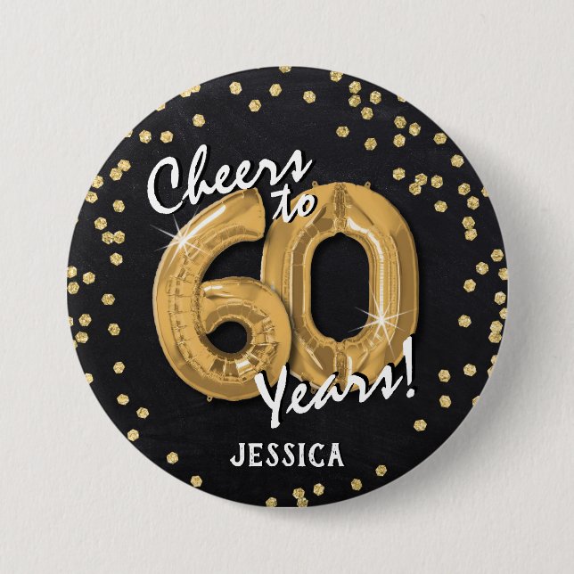 Gold Cheers to 60 Years' 60th Birthday Button (Front)
