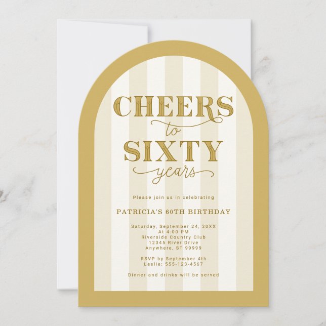 Gold Cheers to 60 Years 60th Birthday Invitation (Front)