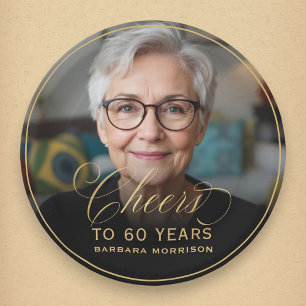 Gold Cheers to 60 Years Custom Photo Birthday Paper Plates