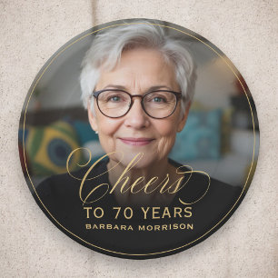 Gold Cheers to 70 Years Custom Photo Birthday Paper Plates