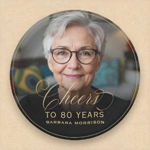 Gold Cheers to 80 Years Custom Photo Birthday Paper Plates
