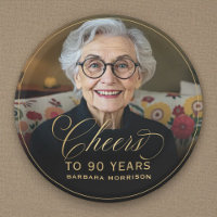 Gold Cheers to 90 Years Custom Photo Birthday