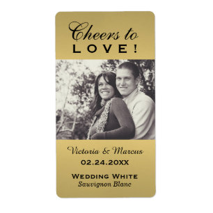Gold Cheers to Love Wedding Photo Wine Bottle Label