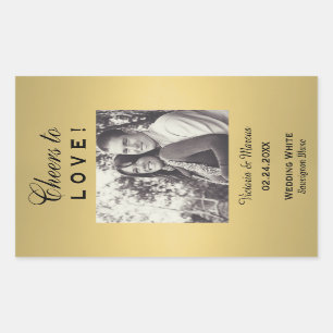 Gold Cheers to Love Wedding Photo Wine Bottle Rectangular Sticker
