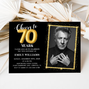 Gold Cheers to Seventy Years 70th Birthday Photo Invitation