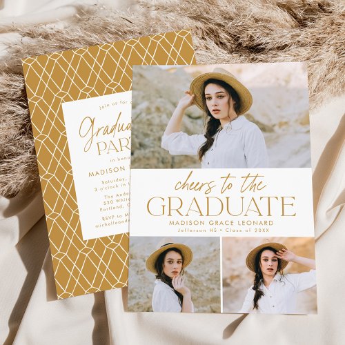 Gold  Cheers to the Grad Photo Graduation Party Invitation