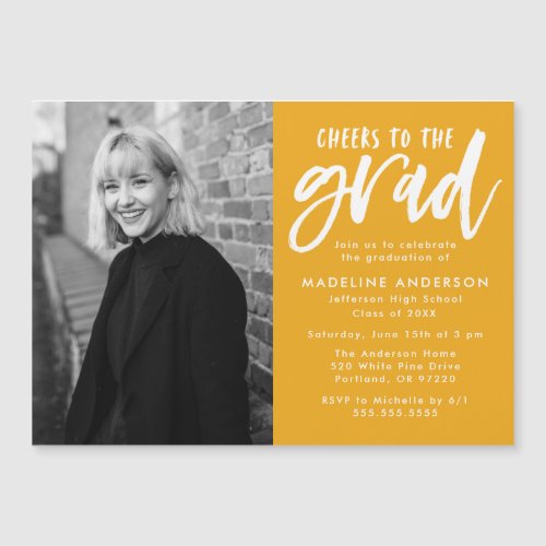 Gold  Cheers to the Grad Script Graduation Party Magnetic Invitation