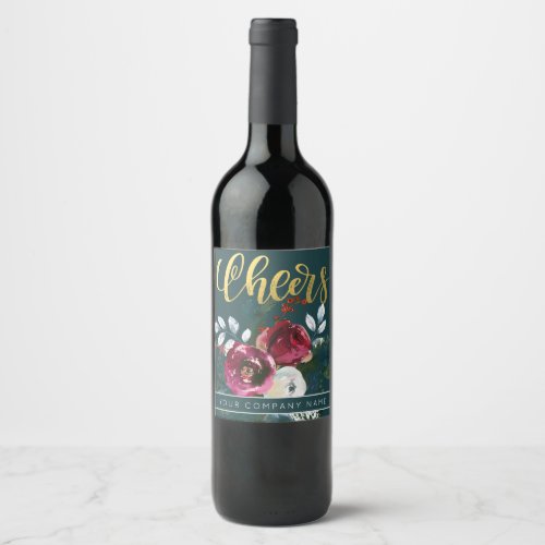 Gold Cheers Winter Roses Christmas Corporate Gift Wine Label