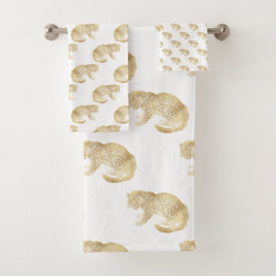 GOLD CHEETAH JUNGLE WHITE BATHROOM TOWEL SET