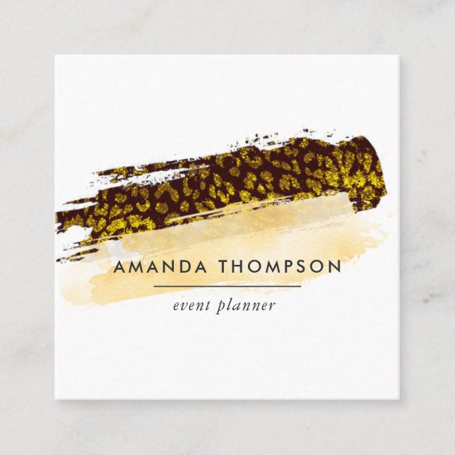Gold Cheetah Skin Brush Strokes Square Business Card (Front)