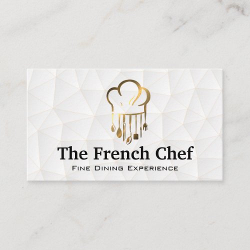 Gold Chef Hat and Utensils  Restaurant Culinary Business Card