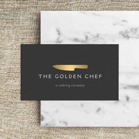 Gold Chef Knife Logo 2 For Catering, Restaurant Business Card