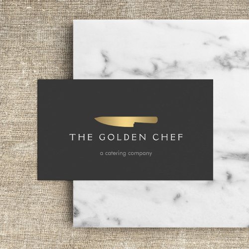 Gold Chef Knife Logo 2 for Catering Restaurant Business Card