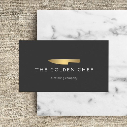 Customizable Gold Chef Knife Logo 2 for Catering, Restaurant Business Card Templates