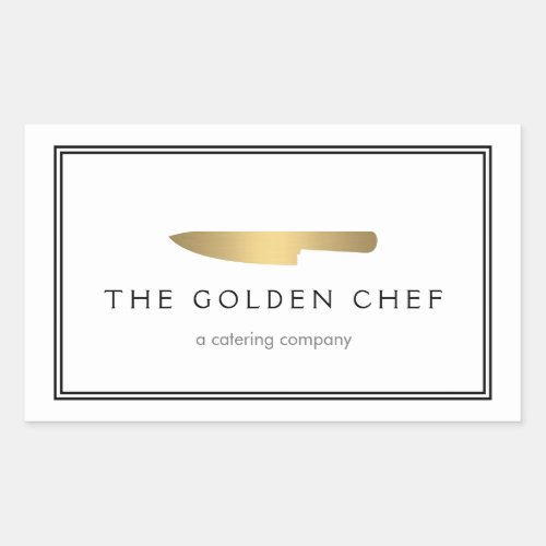 Gold Chefs Knife Logo Catering Restaurant Rectangular Sticker