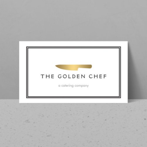 Gold Chef's Knife Logo for Catering, Restaurant Business Card Template