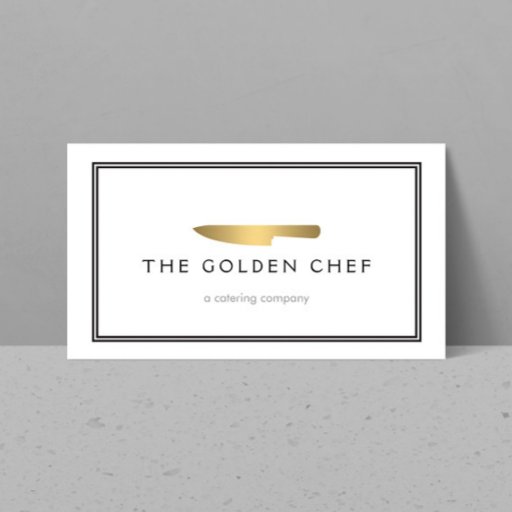 Customizable Gold Chef's Knife Logo for Catering, Restaurant Business Card Template