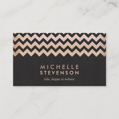Gold Chevron and Black Wood Grain Look Business Card Template