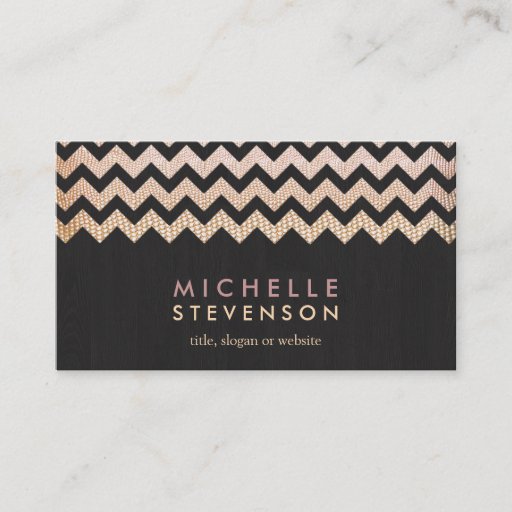 Customizable Gold Chevron and Black Wood Grain Look Business Card Template