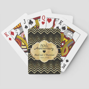 Gold Chevron and Diamonds Anniversary Poker Cards