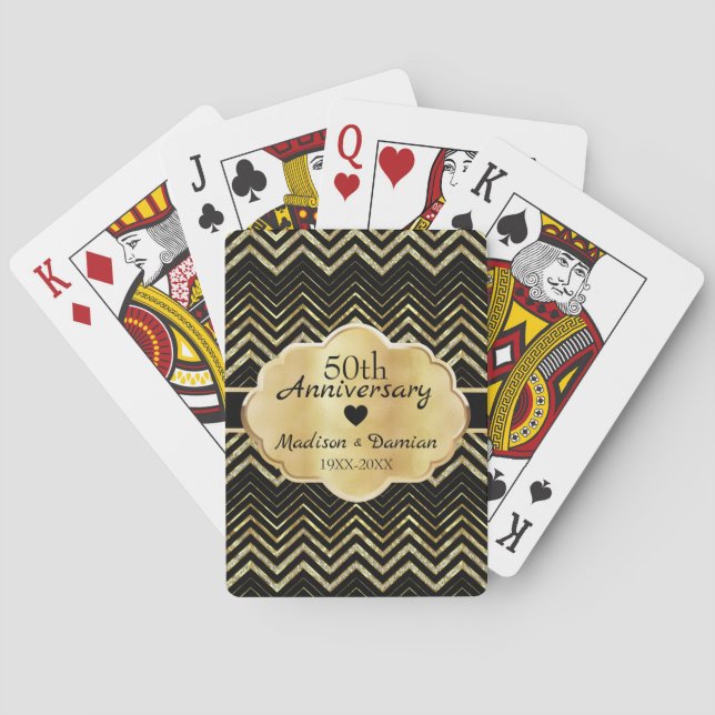 Gold Chevron and Diamonds Anniversary  Poker Cards (Back)