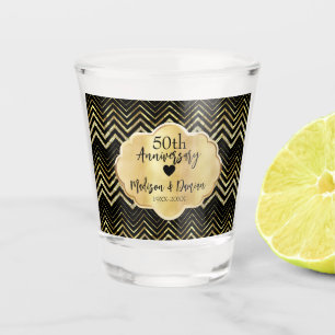 Gold Chevron and Diamonds Anniversary  Shot Glass
