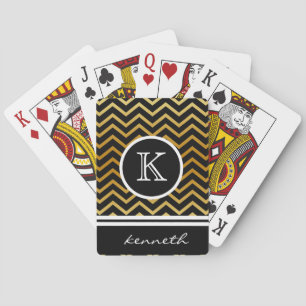 Gold Chevron Black Monogram Name Custom Poker Cards