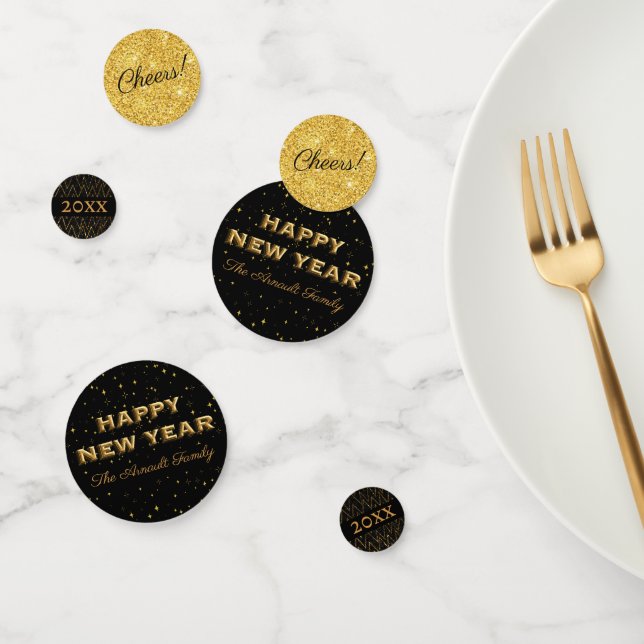 Gold Chevron Glitter 3D Lettering Happy New Year Confetti (Group)