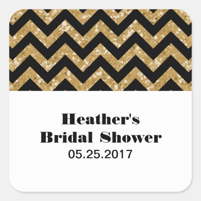 Gold Chevron Glitter Bridal Shower Stickers (Front)