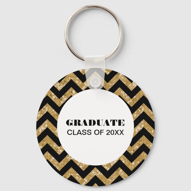 Gold Chevron Glitter Graduation Keychain (Front)